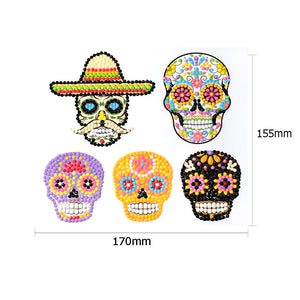 5pcs-Five Color Skull-Diamond Painting Autocollants