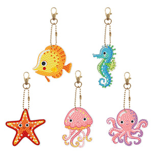 5pièces Créatures aquatiques Double face Porte-clés