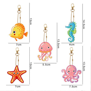 5pièces Créatures aquatiques Double face Porte-clés