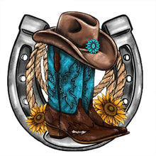 Charger l&#39;image dans la galerie, Chapeau de botte de cowboy occidental-Peinture diamant ronde complète-30x30cm
