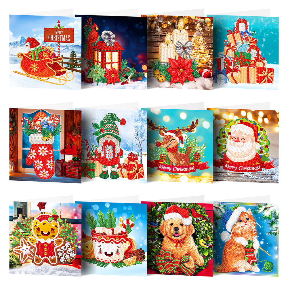 12pcs/Set-Christmas-Diamond Cartes de voeux