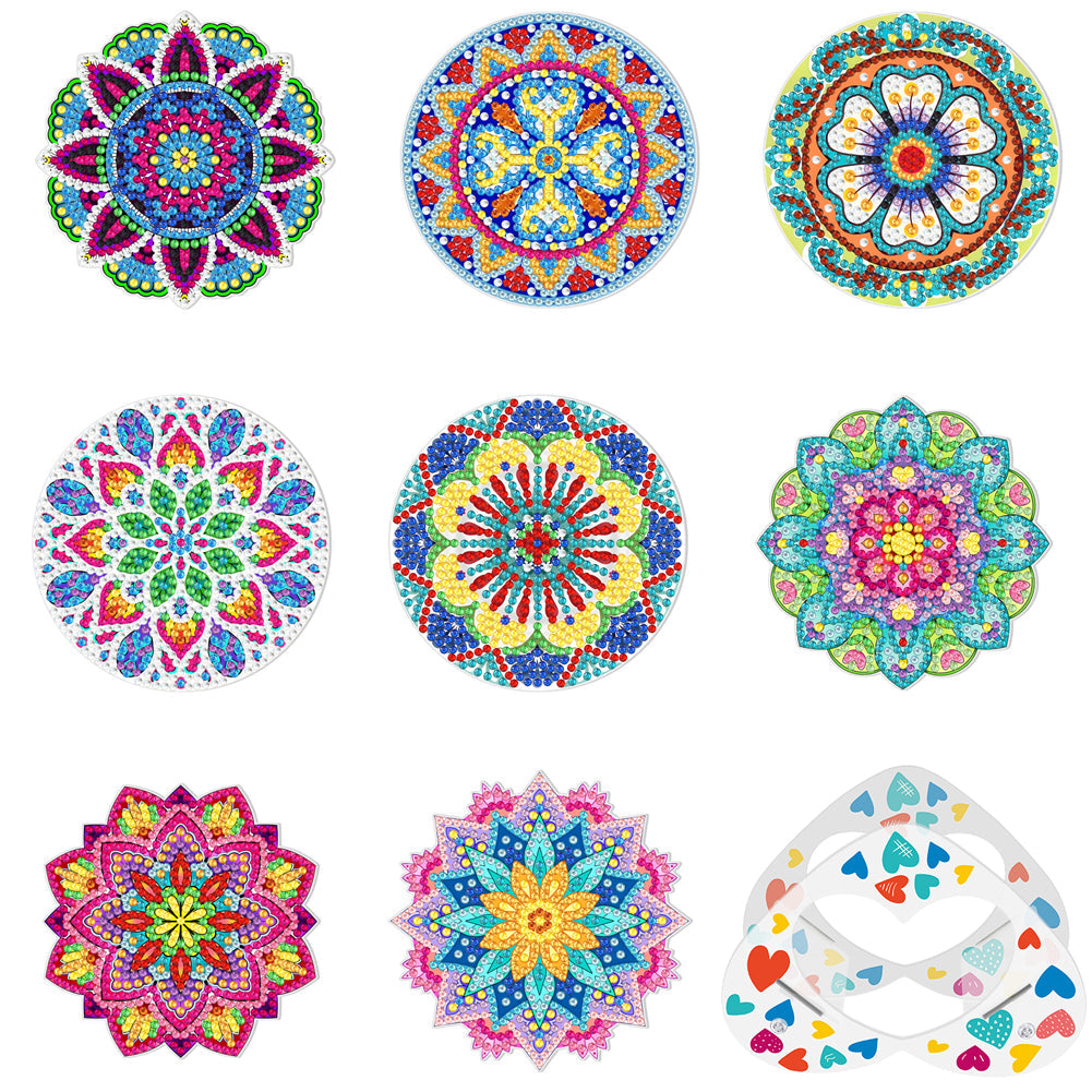 8pcs/set +1 rack de stockage-Mandala-Acrylique Diamond Coaster