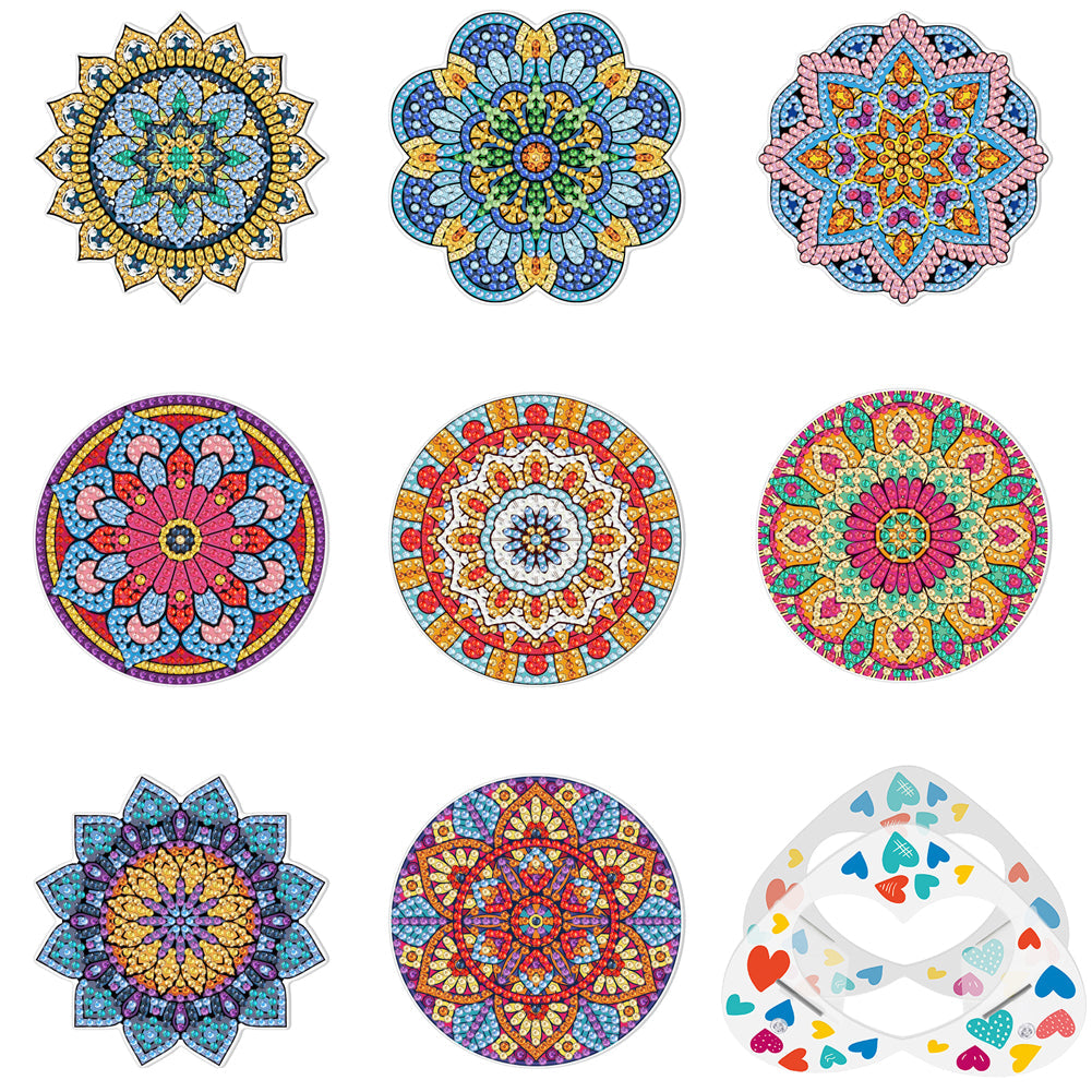 8pcs/set +1 rack de stockage-Mandala-Acrylique Diamond Coaster