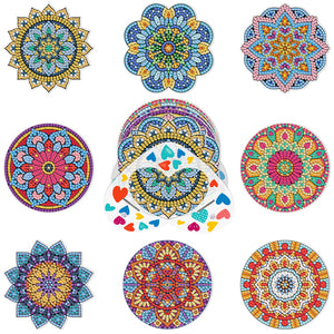 8pcs/set +1 rack de stockage-Mandala-Acrylique Diamond Coaster