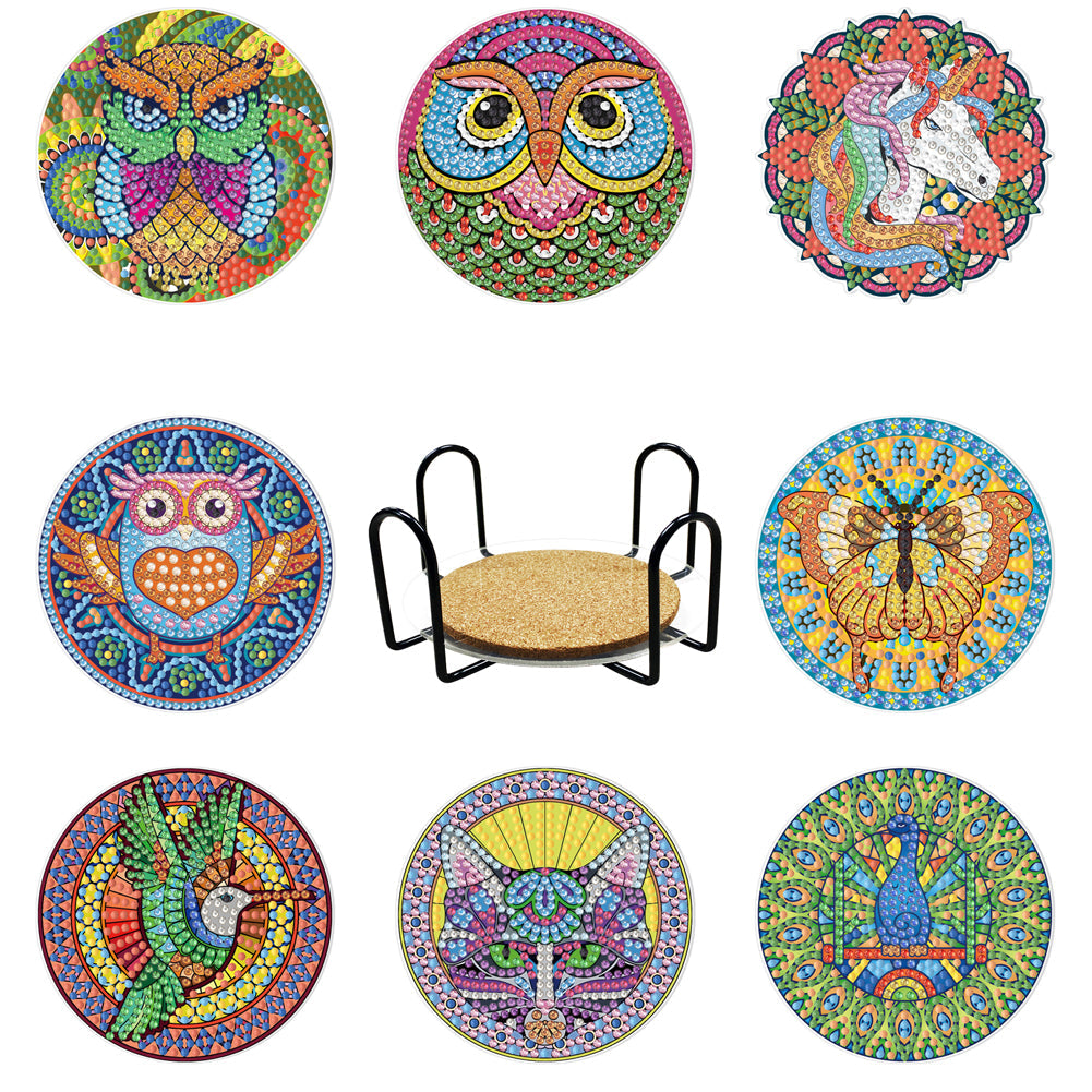 8pcs/set +1 rack de stockage-Animal-Bois Diamond Coaster