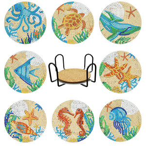 8pcs/set +1 rack de stockage-Animal-Bois Diamond Coaster