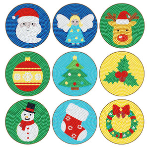 9pcs/set +1 rack de stockage-Noël-En Bois Diamond Coaster