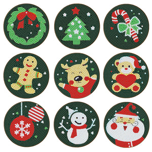 9pcs/set +1 rack de stockage-Noël-En Bois Diamond Coaster