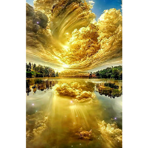 Golden Cloud Water Sky-Full Drill Diamond Painting-40x70cm