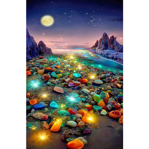 Pierre colorée brillante de lune - Peinture au diamant pleine perceuse - 40x70cm