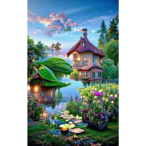 Lake Island House-Full Drill Diamond Painting-40x70cm