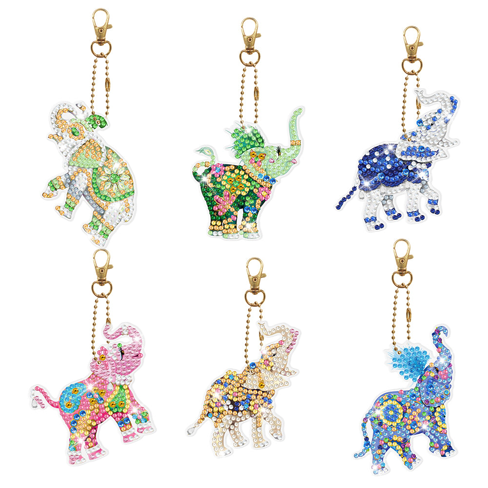 6 porte-clés éléphant double face