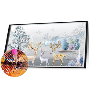 Relief Elk-complet Round peinture au diamant-80x40cm-Large Size