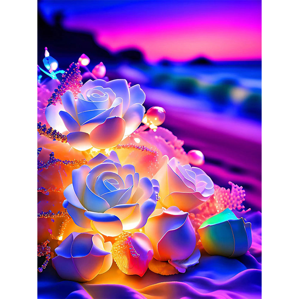 Cristal rose au bord de la mer-plein écran Diamond Painting-30x40cm