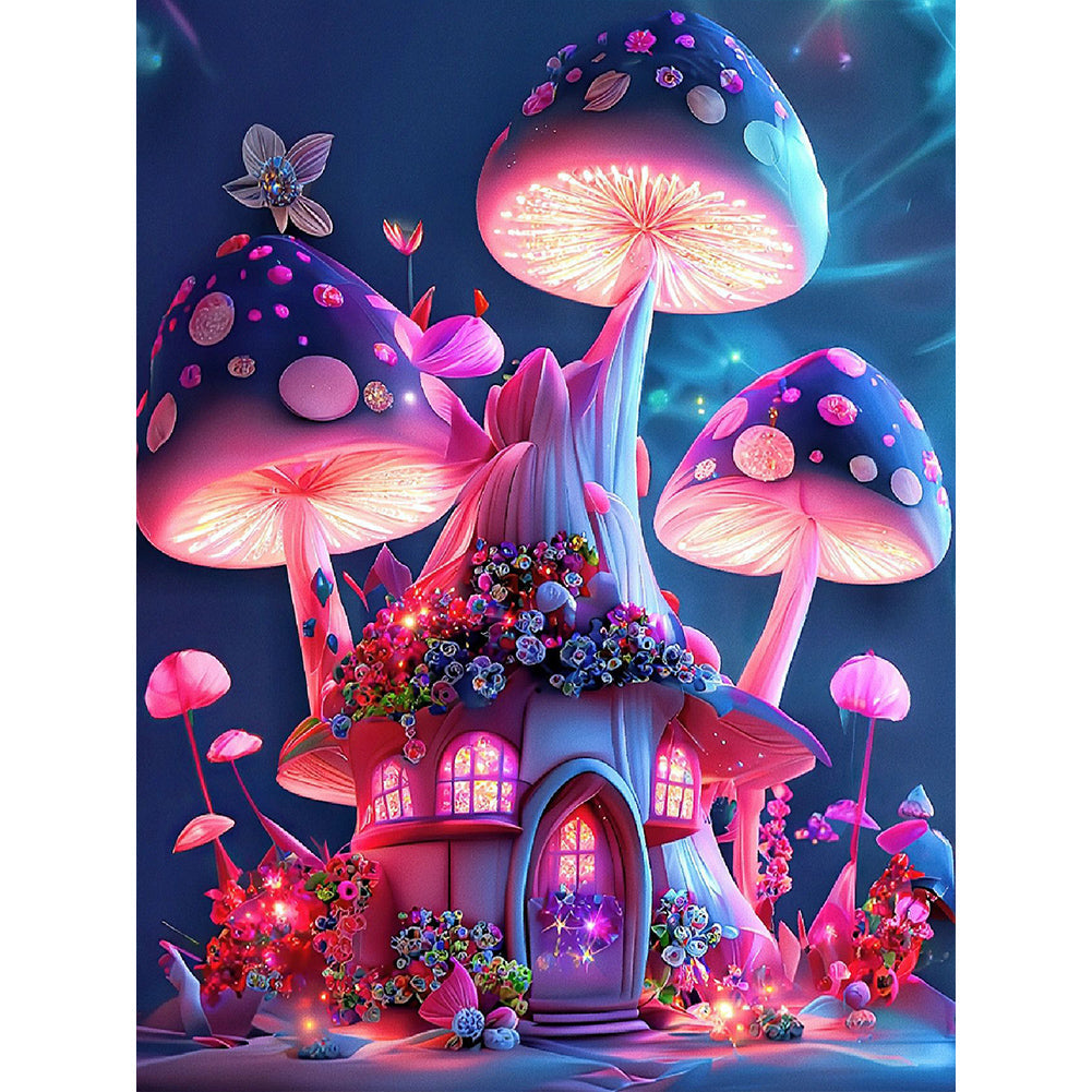 Maison aux champignons onirique-plein écran Diamond Painting-30x40cm