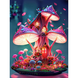 Maison aux champignons onirique-plein écran Diamond Painting-30x40cm