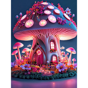 Maison aux champignons onirique-plein écran Diamond Painting-30x40cm
