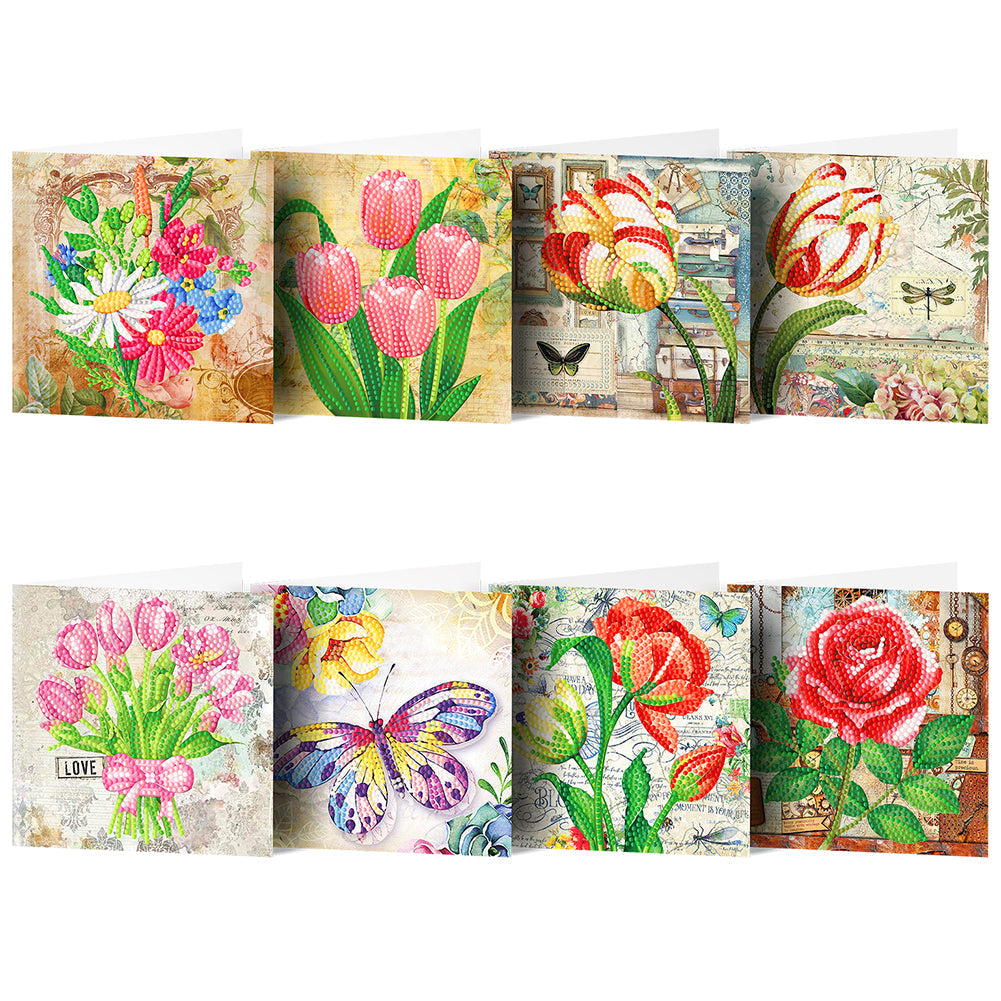 8pcs/Set-Flower-Diamond Cartes de voeux