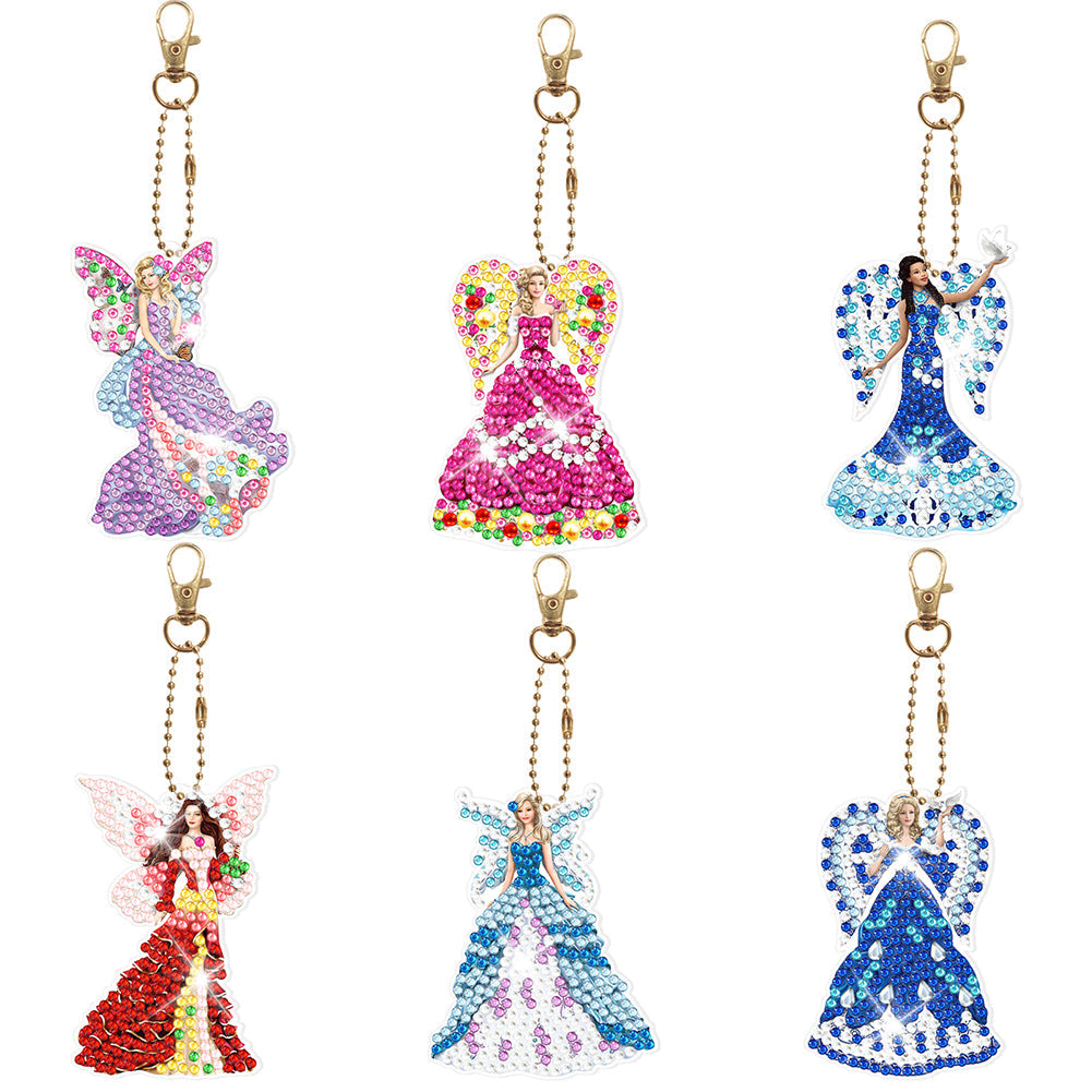 6pcs/Set-Lady/Dragon/Owl-Double Side Drill-Diamond Porte-clés