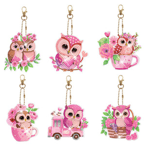 6pcs/Set-Lady/Dragon/Owl-Double Side Drill-Diamond Porte-clés