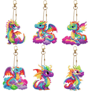 6pcs/Set-Lady/Dragon/Owl-Double Side Drill-Diamond Porte-clés