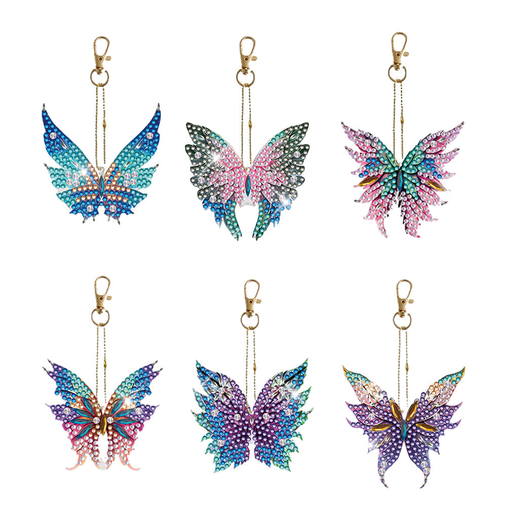6pcs/Set-Butterfly/Wing-Double Side Drill-Diamond Porte-clés