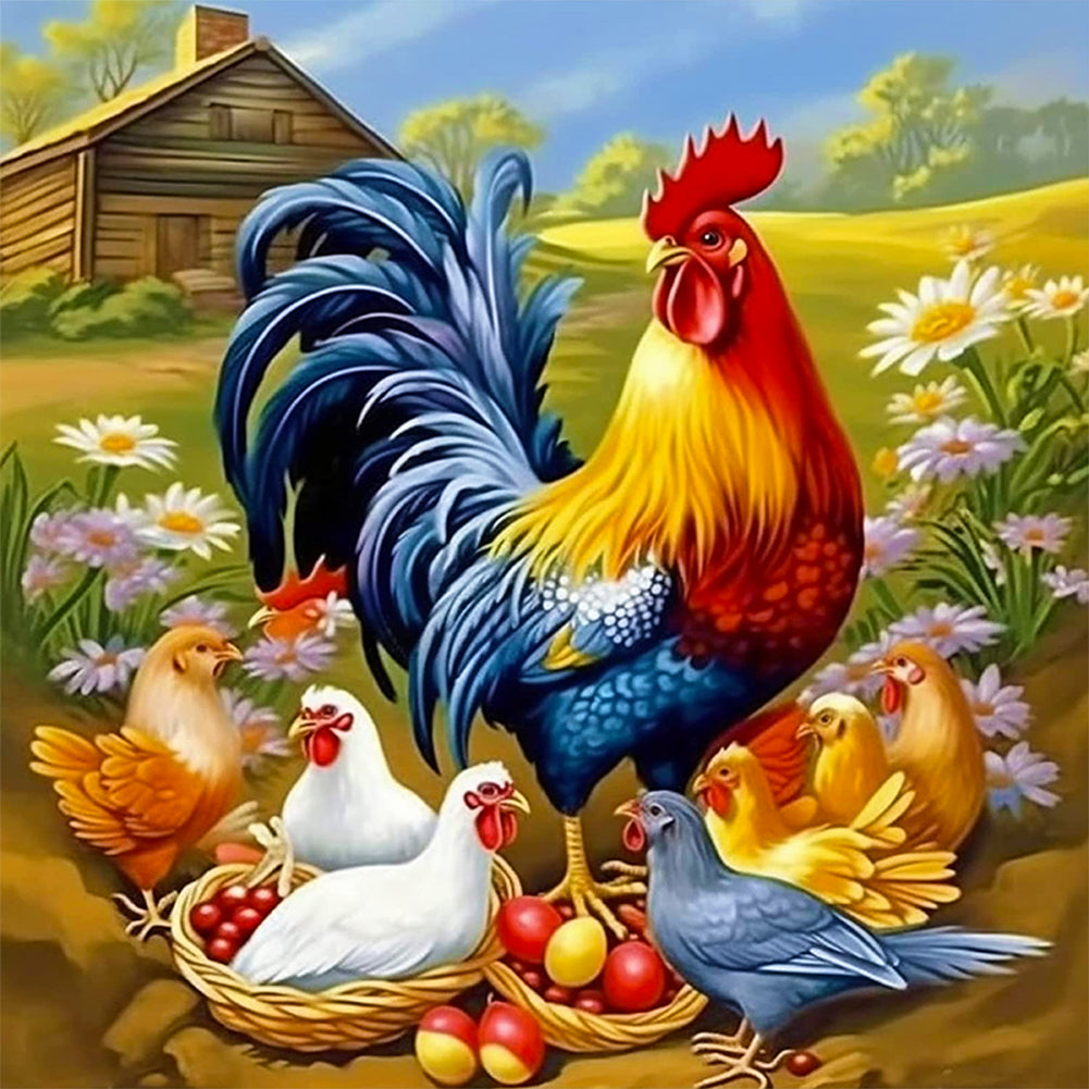 Rooster-Full Round Diamond Painting-30x30cm