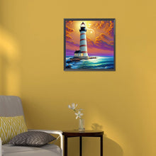 Charger l&#39;image dans la galerie, Crossing The Sea Lighthouse-complet Round peinture au diamant-30x30cm
