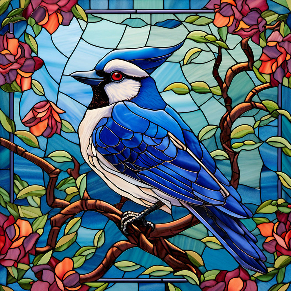 Sirène en Vitrail Blue Tit-Full Round Diamond Painting-30x30cm