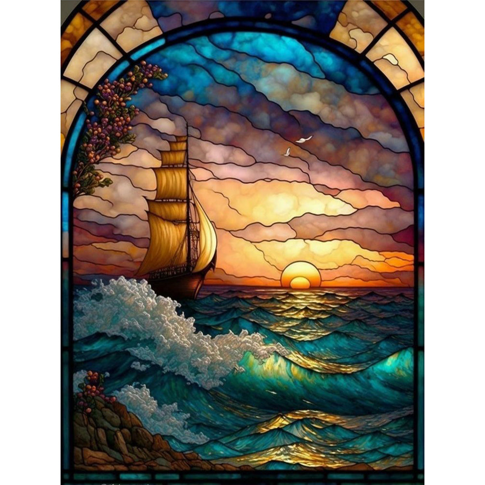 Sirène en Vitrail Dusk Sea Water-Full Round Diamond Painting-30x40cm