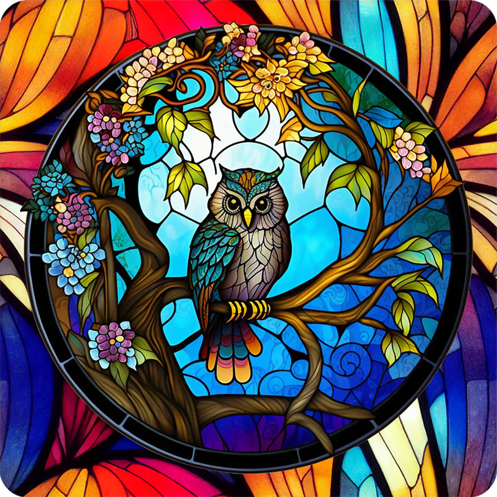 Sirène en Vitrail Owl-Full Round Diamond Painting-30x30cm