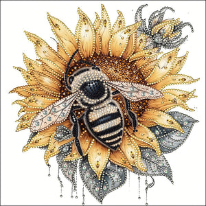 Spécial tournesol abeille-partiel Diamond Painting-30x30cm