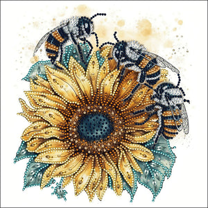 Spécial tournesol abeille-partiel Diamond Painting-30x30cm