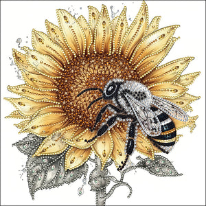 Spécial tournesol abeille-partiel Diamond Painting-30x30cm