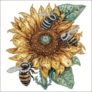 Spécial tournesol abeille-partiel Diamond Painting-30x30cm