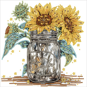 Bouteille en verre de tournesol - Spécial partiel Diamond Painting-30x30cm