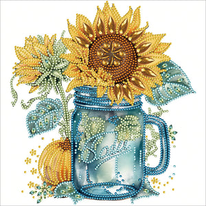 Bouteille en verre de tournesol - Spécial partiel Diamond Painting-30x30cm