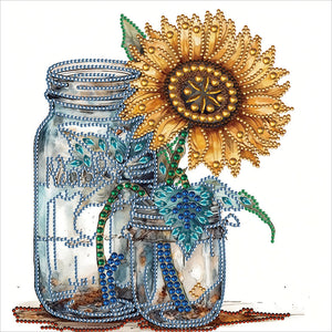 Bouteille en verre de tournesol - Spécial partiel Diamond Painting-30x30cm