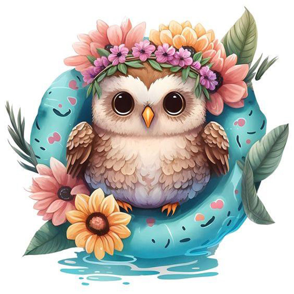 Summer Swimming Owl-FULL Round Diamond Painting-30x30cm