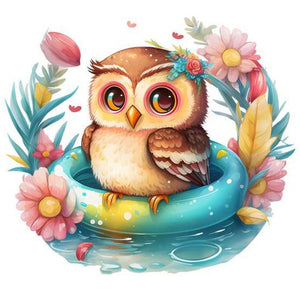 Summer Swimming Owl-FULL Round Diamond Painting-30x30cm