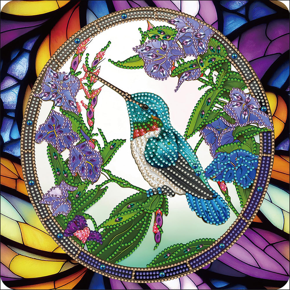 Vitrail Colibri-Spécial Partiel Diamond Painting-30x30cm