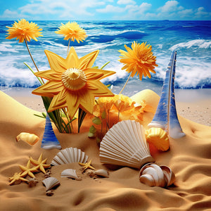 Sunflower Beach-FULL Round Diamond Painting-30x30cm