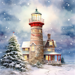Christmas Lighthouse-FULL Round Diamond Painting-30x30cm