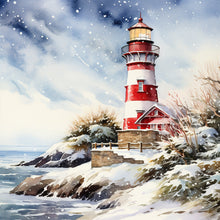 Charger l&#39;image dans la galerie, Christmas Lighthouse-FULL Round Diamond Painting-30x30cm
