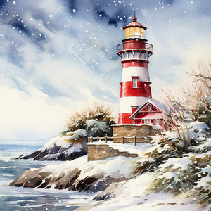 Christmas Lighthouse-FULL Round Diamond Painting-30x30cm