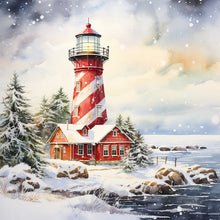 Charger l&#39;image dans la galerie, Christmas Lighthouse-FULL Round Diamond Painting-30x30cm
