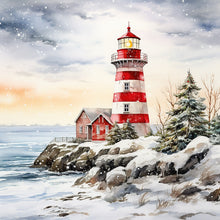 Charger l&#39;image dans la galerie, Christmas Lighthouse-FULL Round Diamond Painting-30x30cm
