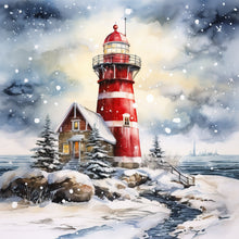 Charger l&#39;image dans la galerie, Christmas Lighthouse-FULL Round Diamond Painting-30x30cm
