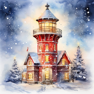 Christmas Lighthouse-FULL Round Diamond Painting-30x30cm