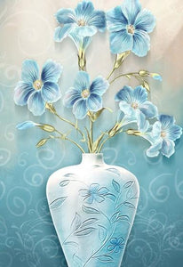 Vase bleu 5d diamant rond complet - 92x45cm
